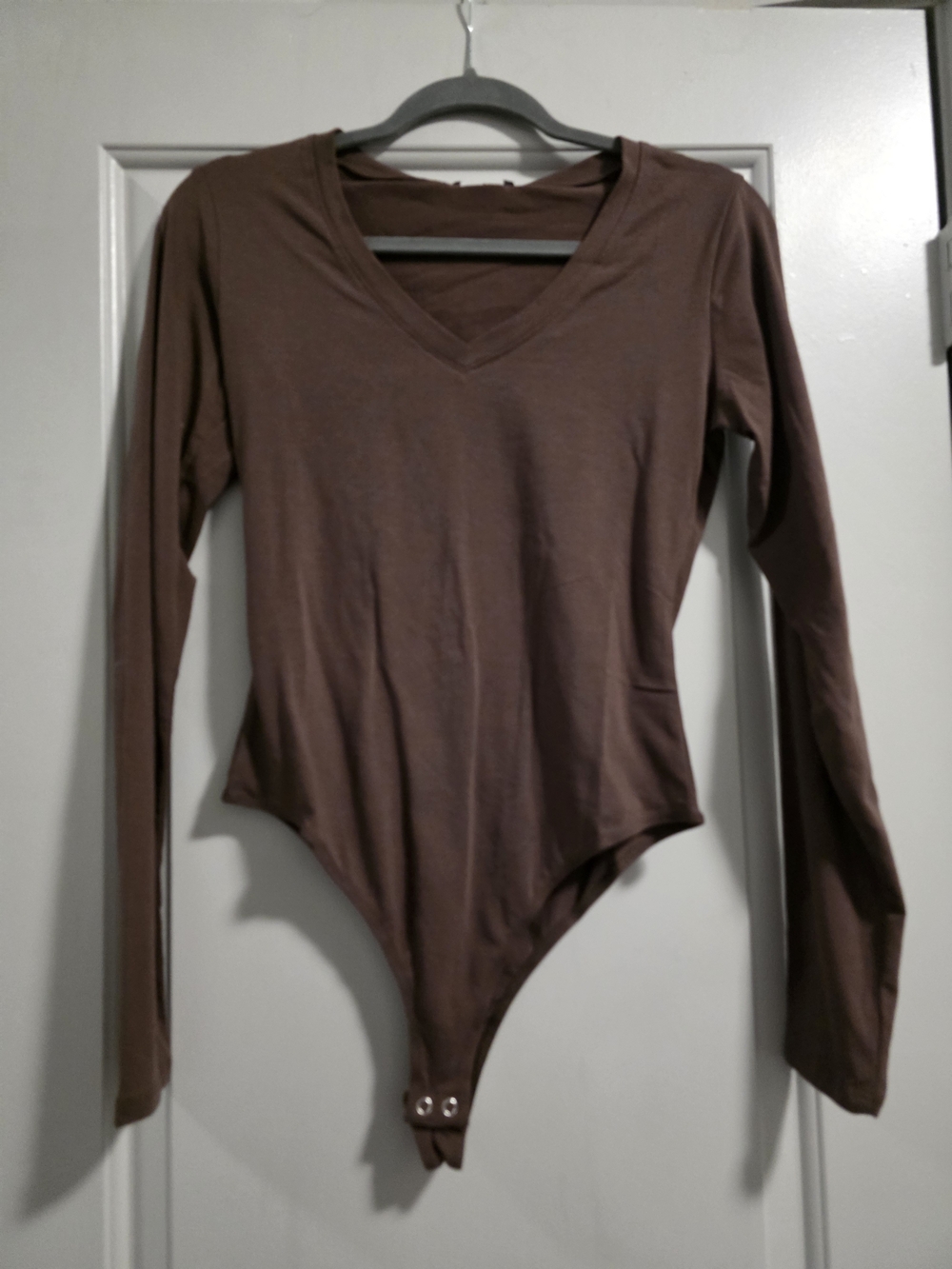 Fashion Nova Brown Long Sleeve V-Neck Bodysuit